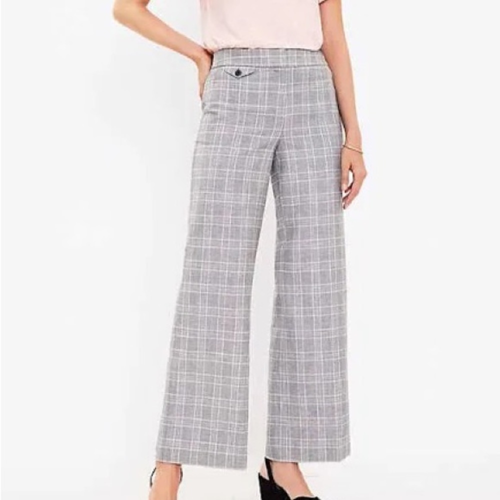 LOFT Button Pocket Trouser Pants In Plaid